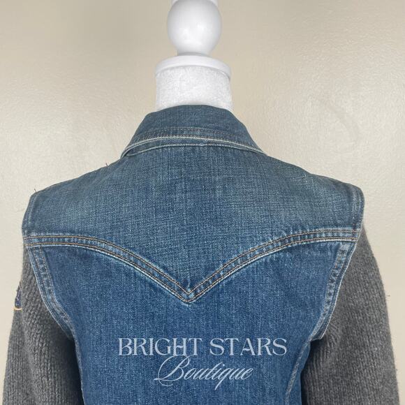 Rare Knit Wool Sleeve Denim Jacket ASO Rory Gilmore Girls Vintage Casual Y2K - Picture 8 of 12